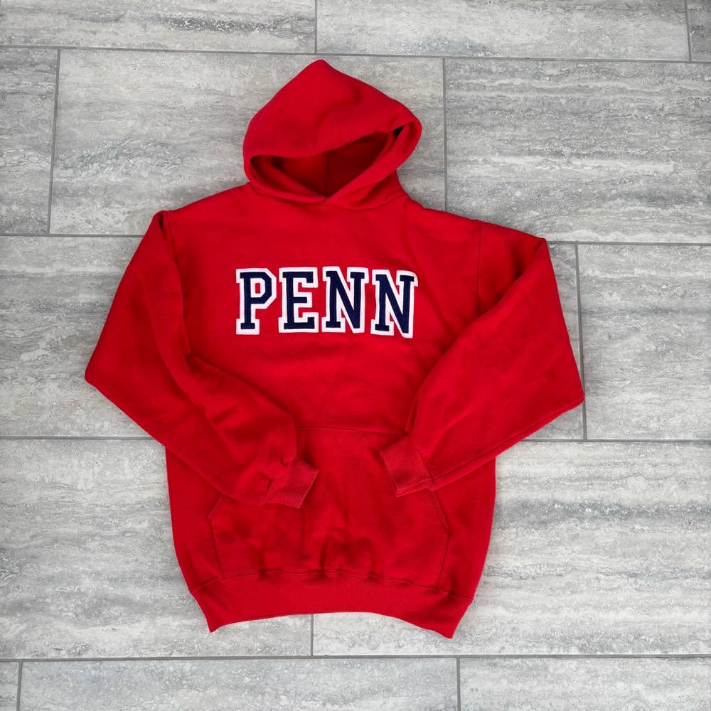 Vtg Red Embroidery‎ Pach Penn Hoddie Medium 38-40 Super Weights By Russell